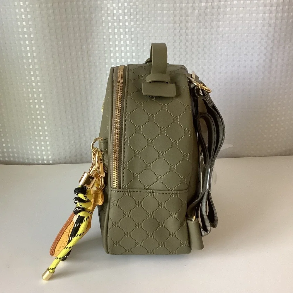 Steve Madden Backpack & Bag Charms Box Set Olive Green Quilted Faux Leather NIB